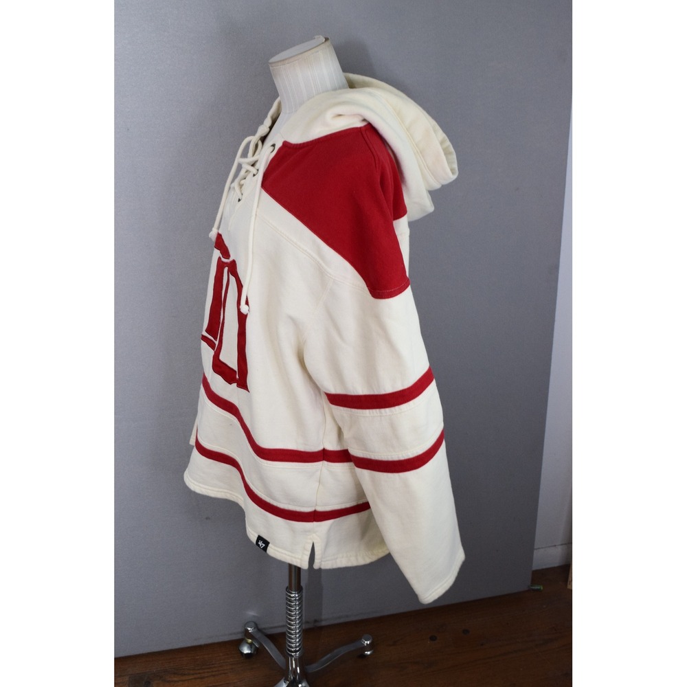 '47 Detroit Red Wings Hoodie Large Cream Red Lace Up NHL Vintage Hockey Mens - Picture 2 of 5